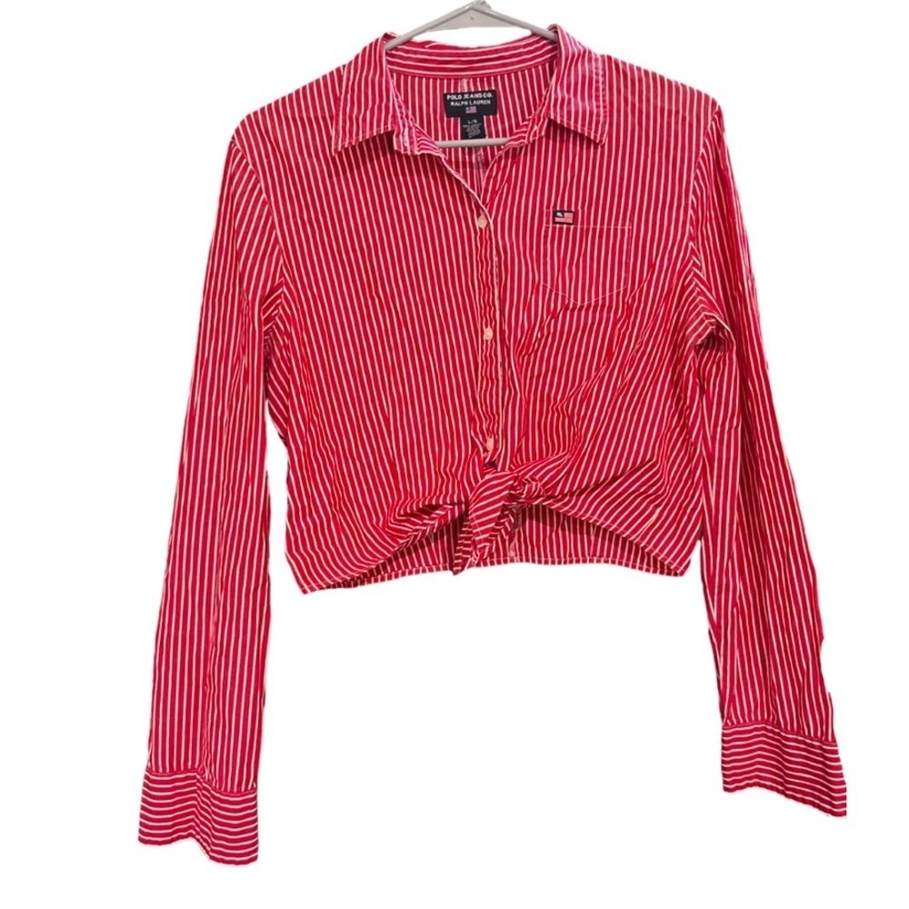 VINTAGE 90s POLO JEANS CO RALPH LAUREN CROP BUTTON DOWN RED SIZE LARGE WOMENS
